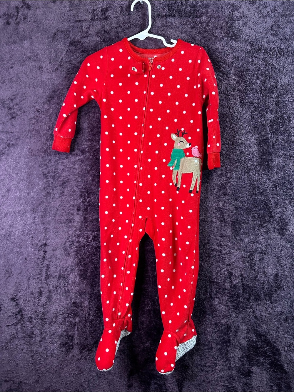 Carter's Red Polka Dot Reindeer Footed One-Piece